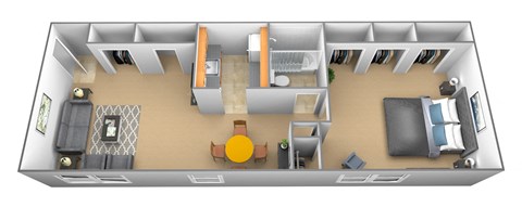 Floor plan for 1 bed, 1 bath, 700 sqft